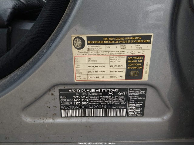 45428559 :رقم المزاد ، WDDNG9EB0CA420054 vin ، 2012 Mercedes-benz S 550 4matic مزاد بيع