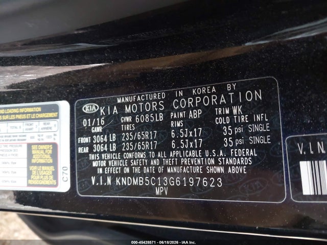 KIA SEDONA LX 2016 KNDMB5C13G6197623 Image 9
