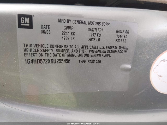 45428598 :رقم المزاد ، 1G4HD572X6U255456 vin ، 2006 Buick Lucerne Cxl مزاد بيع