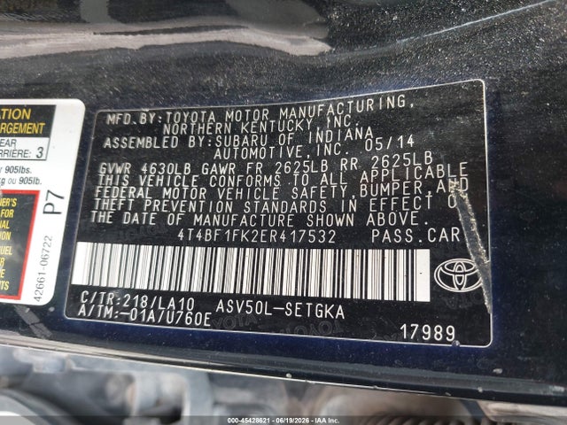 Toyota CAMRY XLE 2014 4T4BF1FK2ER417532 Image 9