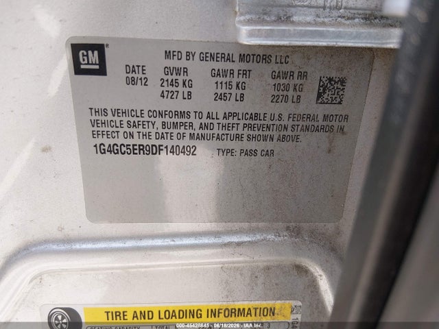 Продажа на аукционе авто 2013 Buick Lacrosse Leather Group, vin: 1G4GC5ER9DF140492, номер лота: 45428645