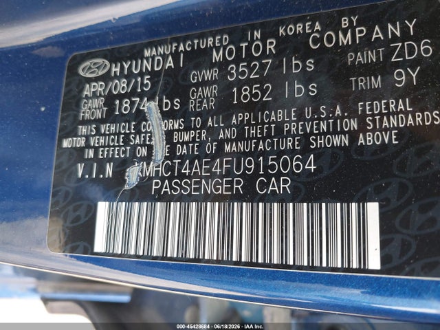 Продаж на аукціоні авто 2015 Hyundai Accent Gls, vin: KMHCT4AE4FU915064, номер лоту: 45428684
