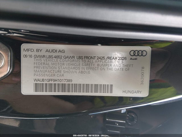 Aukcja sprzedaży 2017 Audi S3 Premium Plus, vin: WAUB1GFF9H1017389, numer aukcji: 45428708