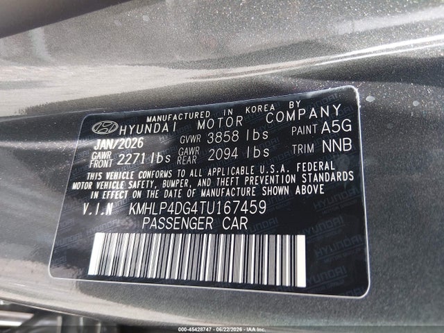 Auction sale of the 2026 Hyundai Elantra Limited, vin: KMHLP4DG4TU167459, lot number: 45428747