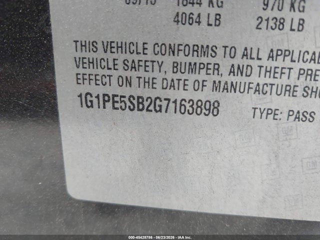 45428786 :رقم المزاد ، 1G1PE5SB2G7163898 vin ، 2016 Chevrolet Cruze Limited 1lt Auto مزاد بيع