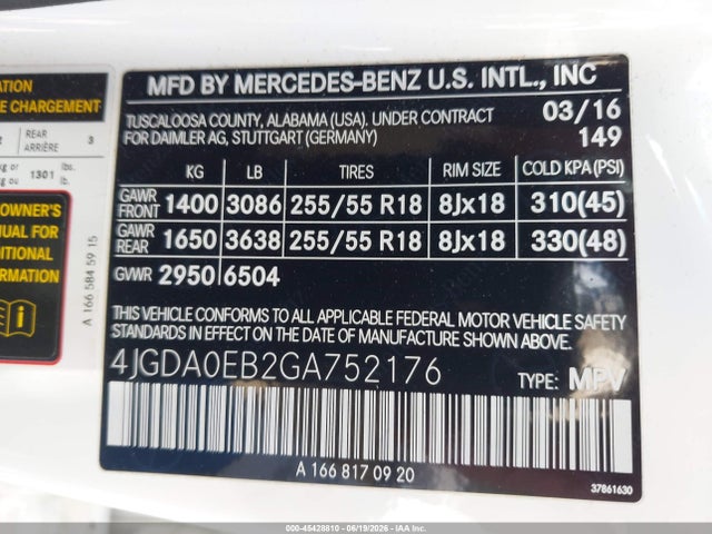 Продажа на аукционе авто 2016 Mercedes-benz Gle 300d 4matic, vin: 4JGDA0EB2GA752176, номер лота: 45428810