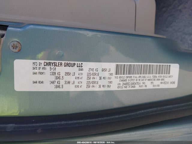 45428815 :رقم المزاد ، 2A4RR5D16AR347914 vin ، 2010 Chrysler Town & Country Touring مزاد بيع