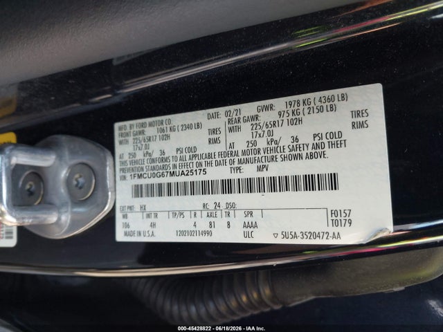 Продажа на аукционе авто 2021 Ford Escape Se, vin: 1FMCU0G67MUA25175, номер лота: 45428822
