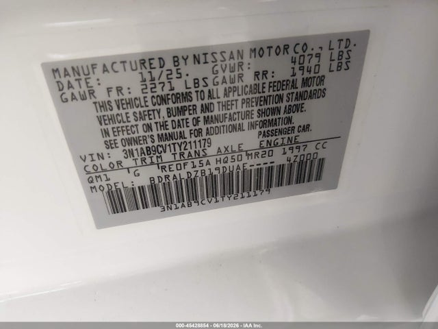 Продажа на аукционе авто 2026 Nissan Sentra Sv, vin: 3N1AB9CV1TY211179, номер лота: 45428854