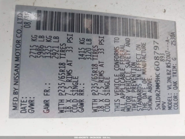 Nissan Pathfinder S 2017 5N1DR2MM9HC608797 Image 9