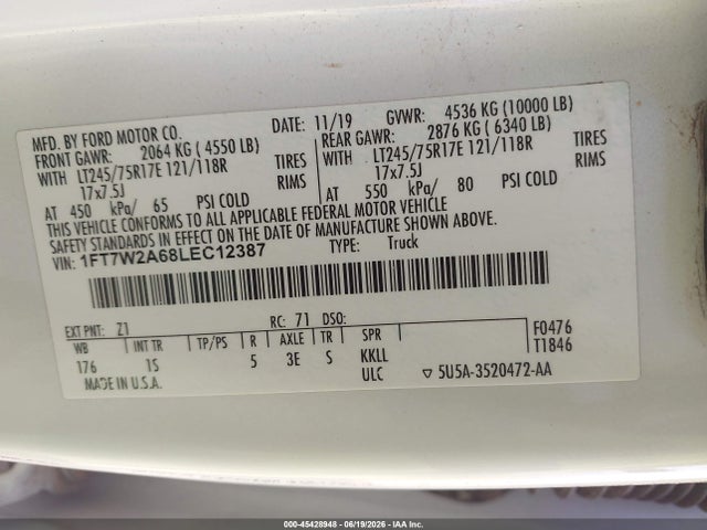 Ford F-250 Xl 2020 1FT7W2A68LEC12387 Image 9