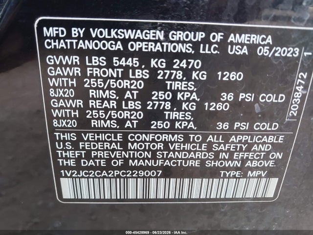 Продаж на аукціоні авто 2023 Volkswagen Atlas Cross Sport 2.0t Se W/technology, vin: 1V2JC2CA2PC229007, номер лоту: 45428969