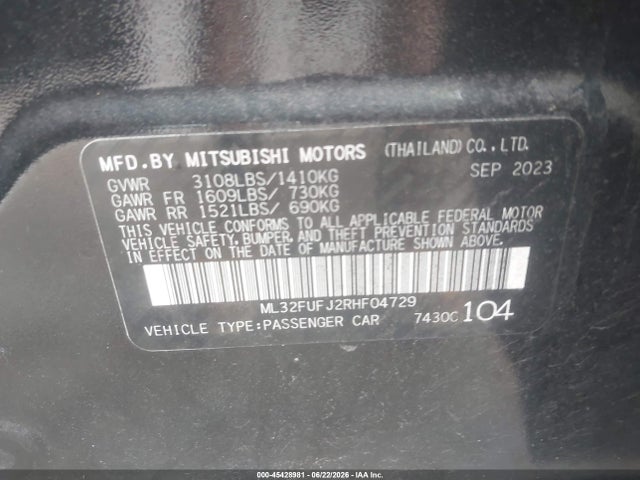Продажа на аукционе авто 2024 Mitsubishi Mirage G4 Es, vin: ML32FUFJ2RHF04729, номер лота: 45428981