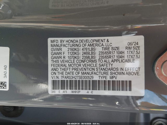 Продажа на аукционе авто 2025 Honda Cr-v Lx 2wd, vin: 7FARS3H27SE000529, номер лота: 45429130