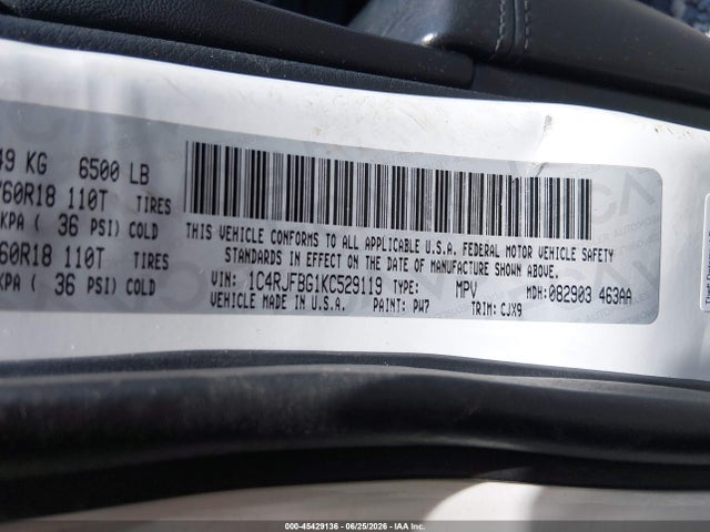 Продажа на аукционе авто 2019 Jeep Grand Cherokee Limited 4x4, vin: 1C4RJFBG1KC529119, номер лота: 45429136