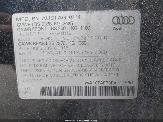 Aukcja sprzedaży 2014 Audi Q5 2.0t Premium, vin: WA1CFAFP3EA112860, numer aukcji: 45429170