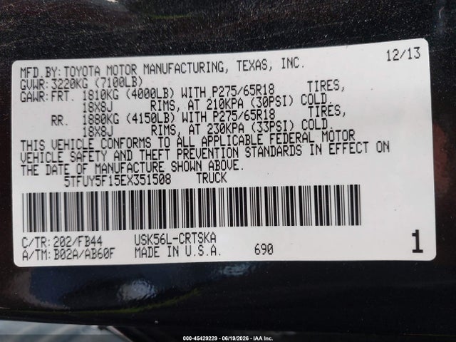 5TFUY5F15EX351508 Toyota Tundra Sr5 5.7l V8
