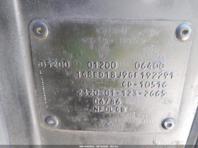 Aukcja sprzedaży 1986 Chevrolet D10 Military Blazer, vin: 1G8ED18J9GF192291, numer aukcji: 45429243