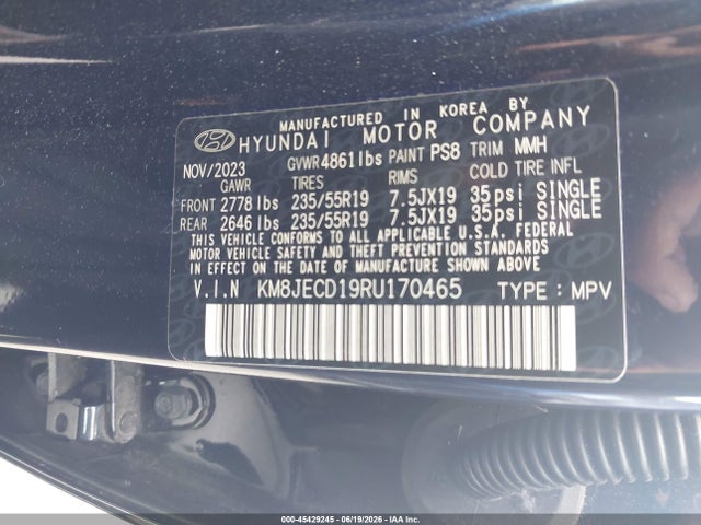 45429245 :رقم المزاد ، KM8JECD19RU170465 vin ، 2024 Hyundai Tucson Hybrid Limited مزاد بيع