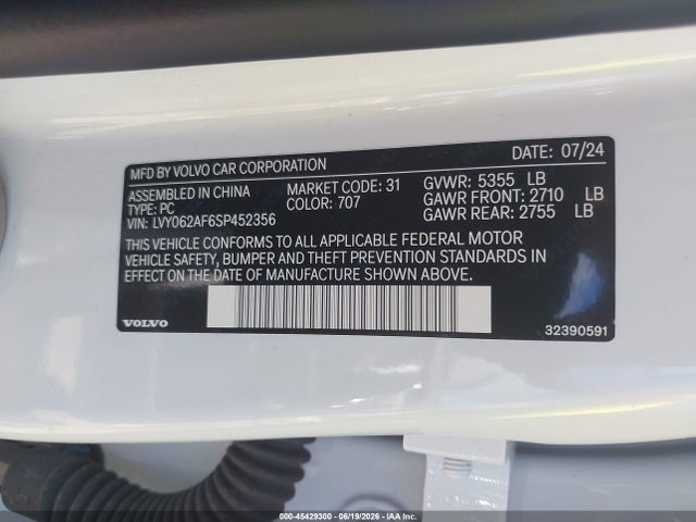 Aukcja sprzedaży 2025 Volvo S90 B6 Ultra, vin: LVY062AF6SP452356, numer aukcji: 45429300