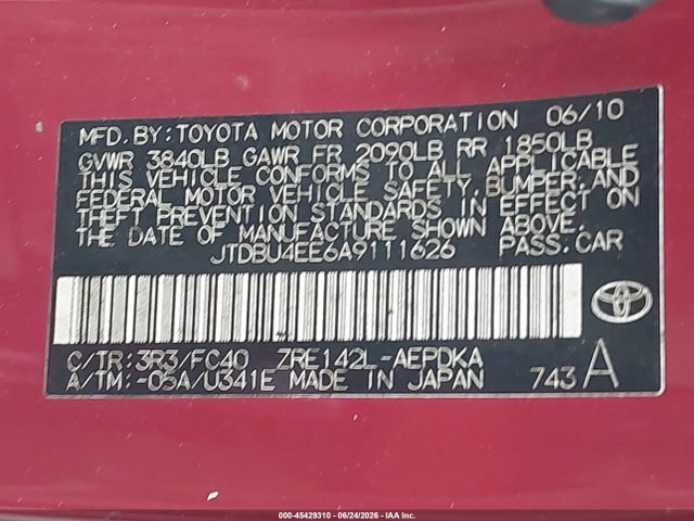 Aukcja sprzedaży 2010 Toyota Corolla Le, vin: JTDBU4EE6A9111626, numer aukcji: 45429310