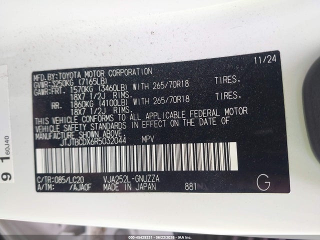45429331 :رقم المزاد ، JTJTBCDX6R5032044 vin ، 2024 Lexus Gx 550 Overtrail+ مزاد بيع