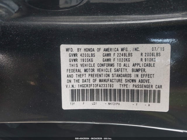 Aukcja sprzedaży 2015 Honda Accord Lx, vin: 1HGCR2F33FA233780, numer aukcji: 45429354
