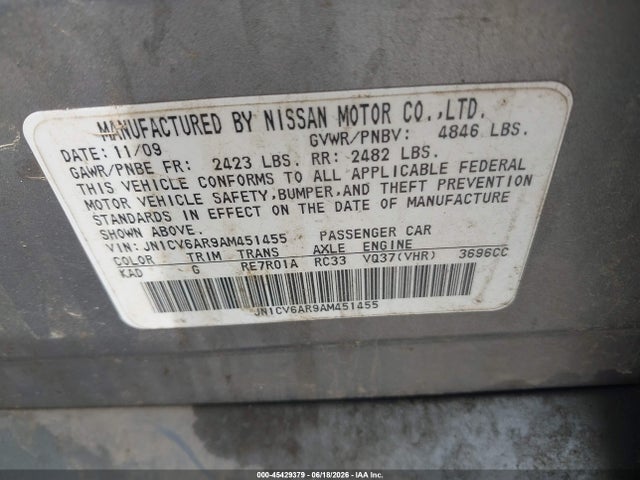 Aukcja sprzedaży 2010 Infiniti G37x, vin: JN1CV6AR9AM451455, numer aukcji: 45429379
