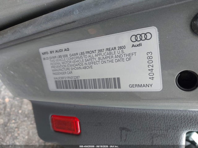 45429389 :رقم المزاد ، WAUE3BF21RN012267 vin ، 2024 Audi A6 Premium Plus 45 Tfsi Quattro S Tronic مزاد بيع