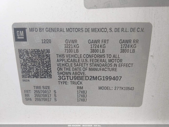 Aukcja sprzedaży 2021 Gmc Sierra 1500 4wd  Short Box Sle, vin: 3GTU9BED2MG199407, numer aukcji: 45429396