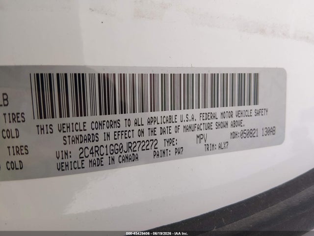 45429406 :رقم المزاد ، 2C4RC1GG0JR272272 vin ، 2018 Chrysler Pacifica Limited مزاد بيع
