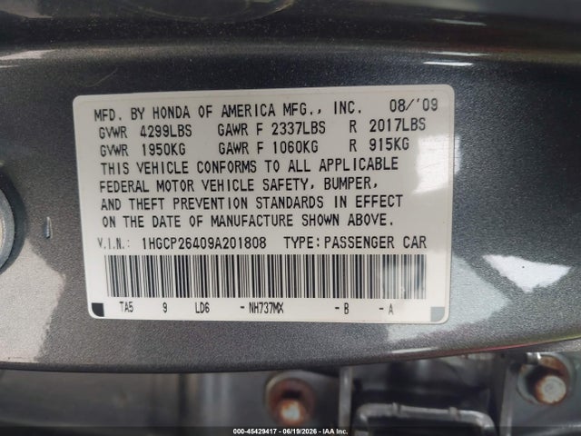 Продаж на аукціоні авто 2009 Honda Accord 2.4 Lx-p, vin: 1HGCP26409A201808, номер лоту: 45429417