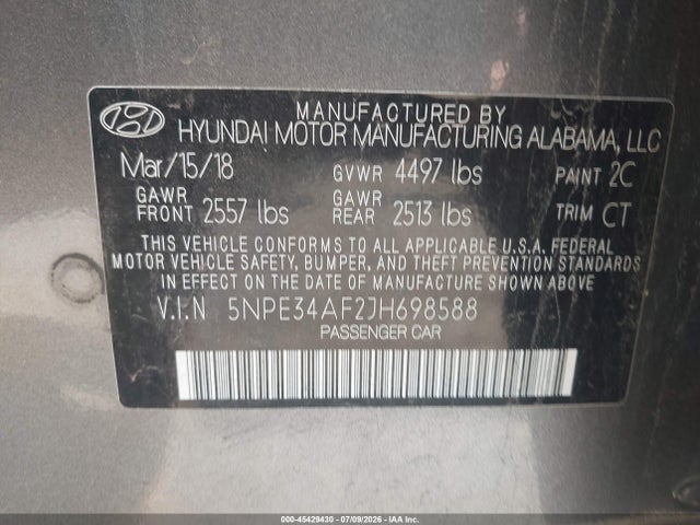 Продажа на аукционе авто 2018 Hyundai Sonata Sport, vin: 5NPE34AF2JH698588, номер лота: 45429430