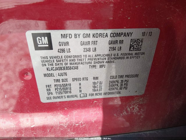 Aukcja sprzedaży 2014 Buick Encore, vin: KL4CJASB3EB584348, numer aukcji: 45429437