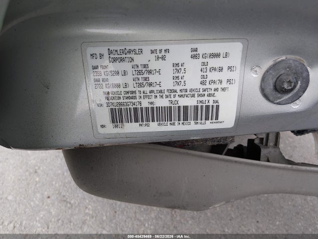 Продаж на аукціоні авто 2003 Dodge Ram 2500 Slt/laramie/st, vin: 3D7KU28663G734178, номер лоту: 45429469