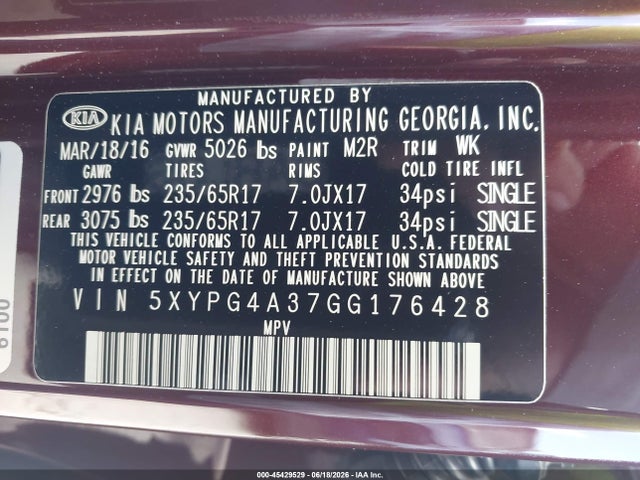 KIA Sorento 2.4l Lx 2016 5XYPG4A37GG176428 Image 9