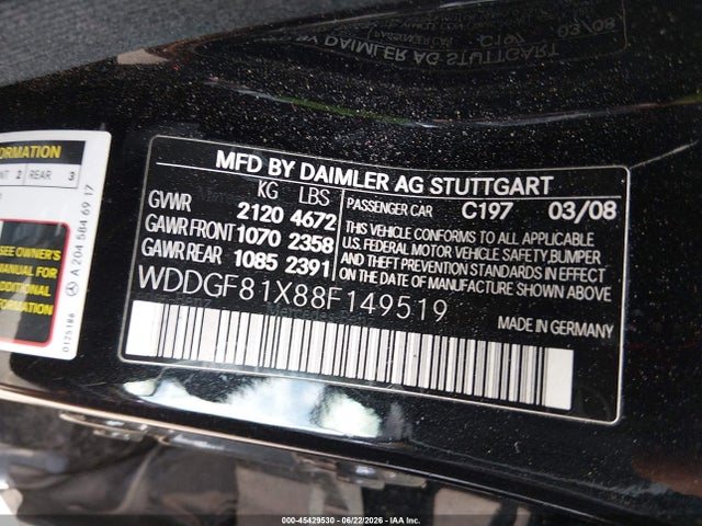 2008 Mercedes-benz C 300 Sport 4matic მანქანა იყიდება აუქციონზე, vin: WDDGF81X88F149519, აუქციონის ნომერი: 45429530