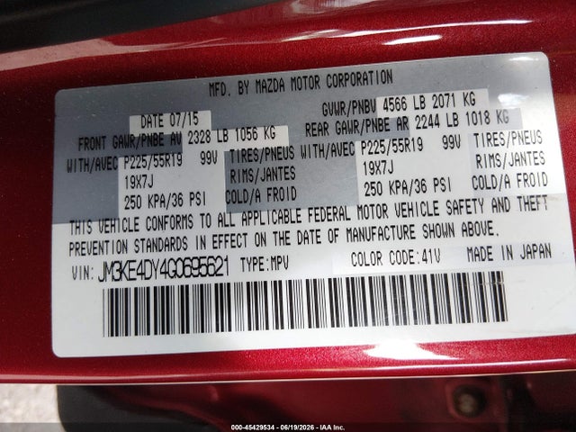 Продаж на аукціоні авто 2016 Mazda Cx-5 Grand Touring, vin: JM3KE4DY4G0695621, номер лоту: 45429534