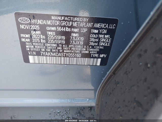 Aukcja sprzedaży 2026 Hyundai Ioniq 5 Sel, vin: 7YAKN4DA5TY055160, numer aukcji: 45429545