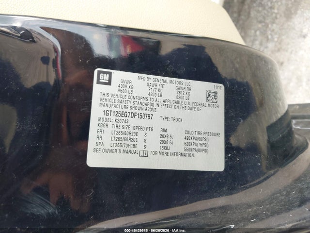 45429585 :رقم المزاد ، 1GT125EG7DF150787 vin ، 2013 Gmc Sierra 2500hd Denali مزاد بيع