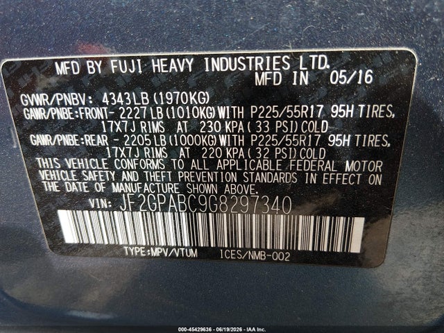 JF2GPABC9G8297340 Subaru Crosstrek 2.0i Premium
