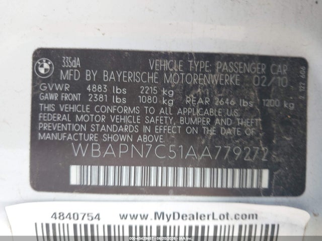 Продаж на аукціоні авто 2010 Bmw 335d, vin: WBAPN7C51AA779272, номер лоту: 45429657