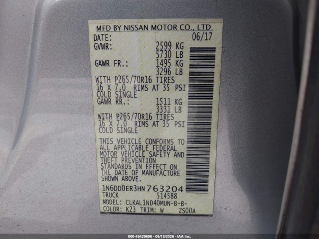 Продажа на аукционе авто 2017 Nissan Frontier S, vin: 1N6DD0ER3HN763204, номер лота: 45429696