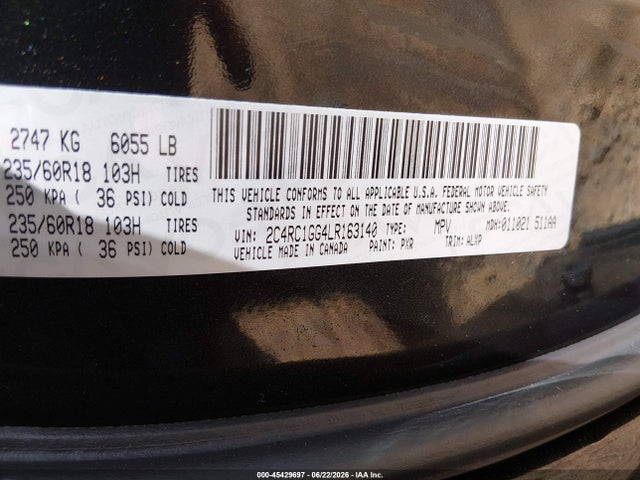 45429697 :رقم المزاد ، 2C4RC1GG4LR163140 vin ، 2020 Chrysler Pacifica Limited مزاد بيع