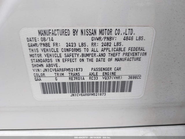 Aukcja sprzedaży 2015 Infiniti Q40, vin: JN1CV6AR6FM521873, numer aukcji: 45429701