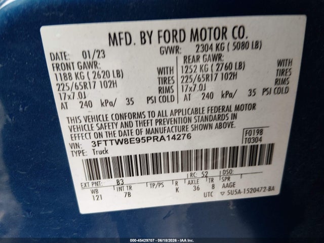 Aukcja sprzedaży 2023 Ford Maverick Xlt, vin: 3FTTW8E95PRA14276, numer aukcji: 45429707