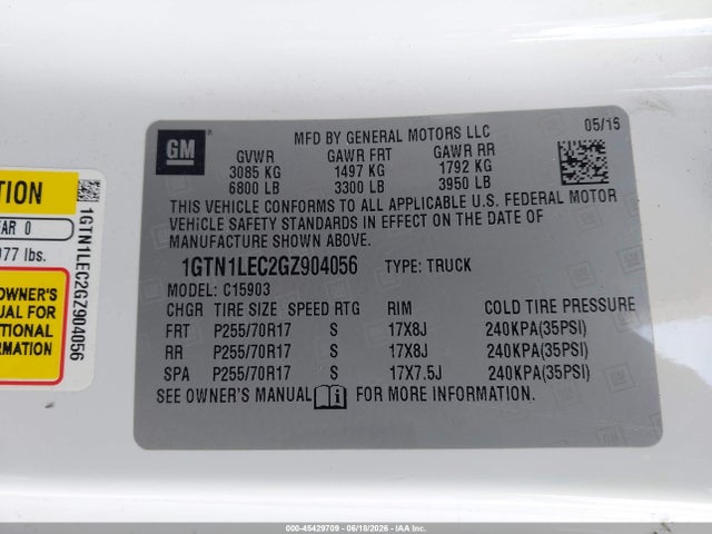 Aukcja sprzedaży 2016 Gmc Sierra 1500, vin: 1GTN1LEC2GZ904056, numer aukcji: 45429709