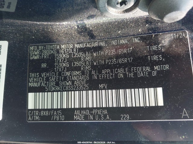 Toyota SIENNA LE 2025 5TDKRKEC8SS233525 Image 9