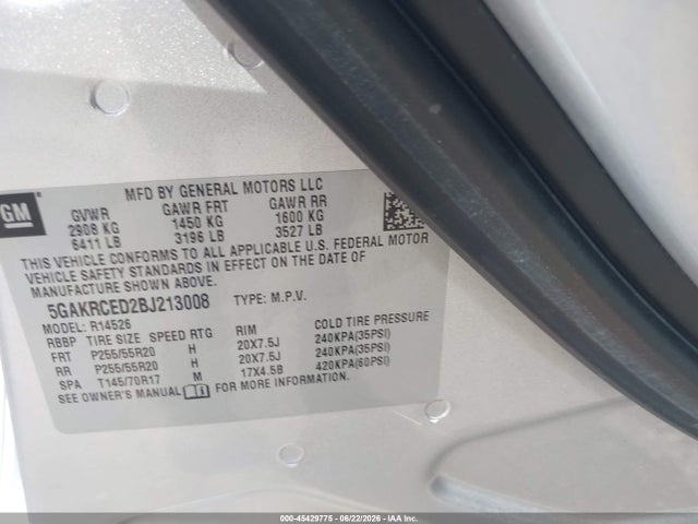 45429775 :رقم المزاد ، 5GAKRCED2BJ213008 vin ، 2011 Buick Enclave 2xl مزاد بيع