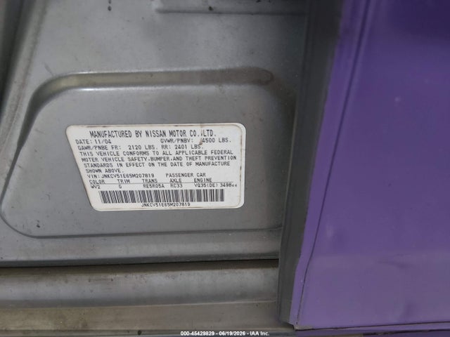 45429829 :رقم المزاد ، JNKCV51E65M207819 vin ، 2005 Infiniti G35 مزاد بيع